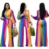 Deep V wide-leg bootcut casual jumpsuit