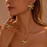 Colorful Opal Hammered Flower Earrings Suit UniqueTrends