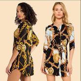 Black White Chain Print Tunic Shirt
