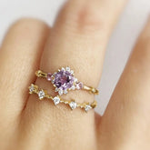 Beautiful Vintage Flowers Curtain-like Yarn Amethyst Ring Set UniqueTrends
