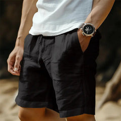 Men's Cotton And Linen Pocket Drawstring Elastic Waist Shorts UniqueTrends