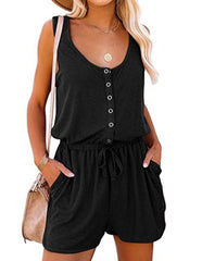 European And American Women's Clothing Sleeveless Waist Tie Casual Loose Wide-leg Jumpsuit