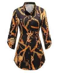 Black White Chain Print Tunic Shirt