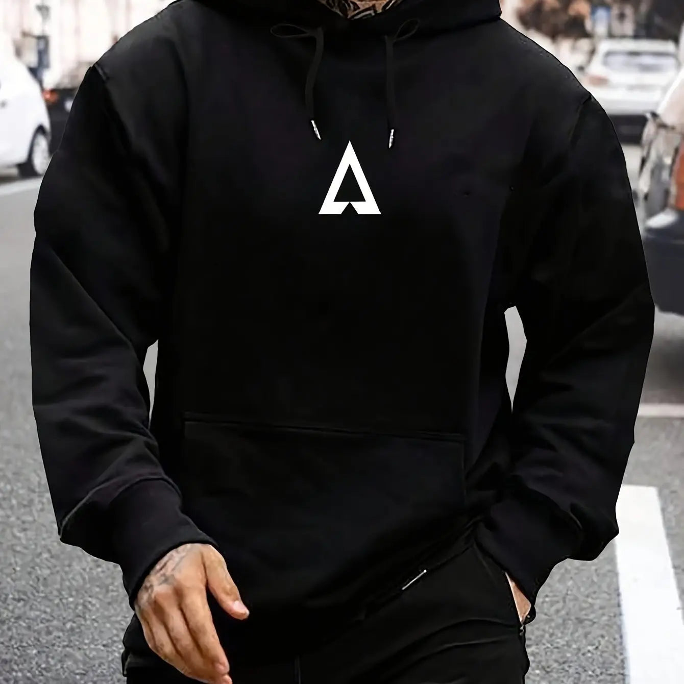 Men's Casual Geometric Pattern Hooded Sweater With Bag UniqueTrends