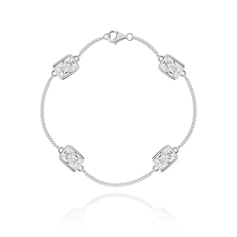 Simple Gold-plated S925 Sterling Silver CZ Zircon Rectangle Women's Suit Jewelry UniqueTrends