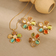 Colorful Opal Hammered Flower Earrings Suit UniqueTrends