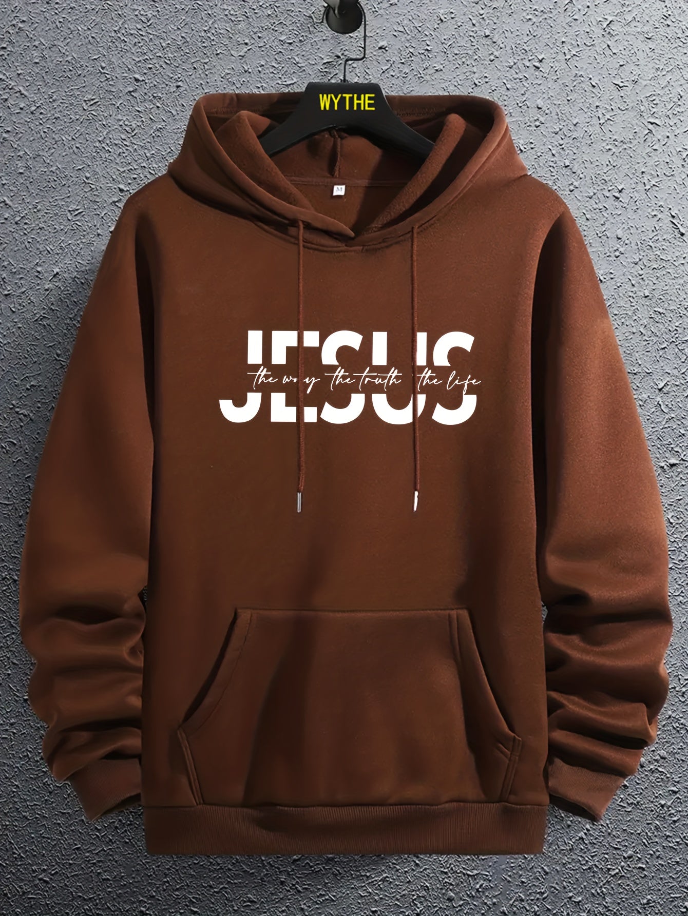 "JESUS" Print, Hoodies For Men, Graphic Sweatshirt With Kangaroo Pocket, Comfy Trendy Hooded Pullover, Mens Clothing For Fall Winter