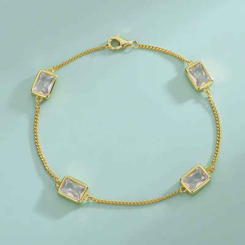 Simple Gold-plated S925 Sterling Silver CZ Zircon Rectangle Women's Suit Jewelry UniqueTrends