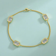 Simple Gold-plated S925 Sterling Silver CZ Zircon Rectangle Women's Suit Jewelry UniqueTrends