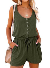 European And American Women's Clothing Sleeveless Waist Tie Casual Loose Wide-leg Jumpsuit