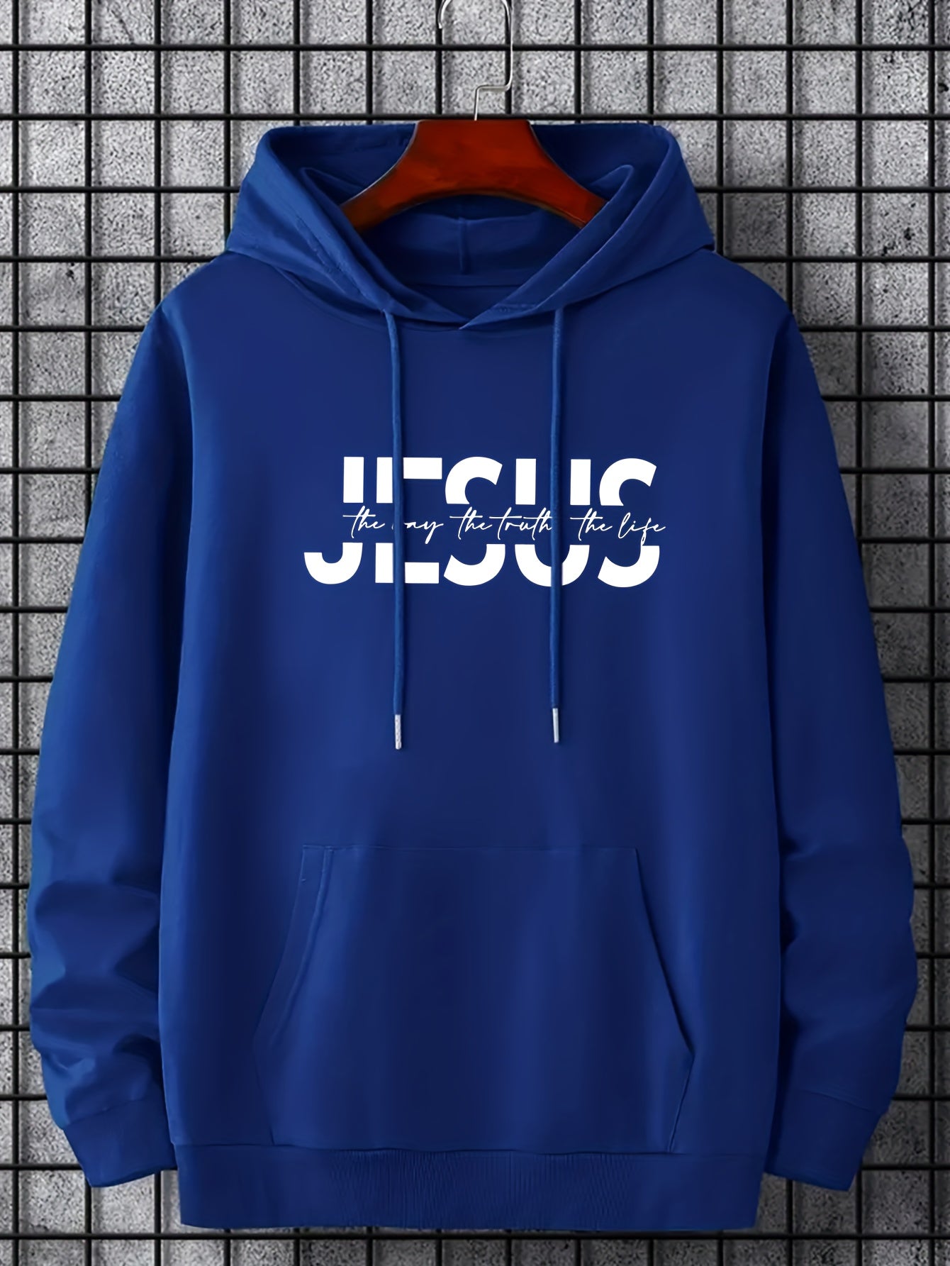"JESUS" Print, Hoodies For Men, Graphic Sweatshirt With Kangaroo Pocket, Comfy Trendy Hooded Pullover, Mens Clothing For Fall Winter
