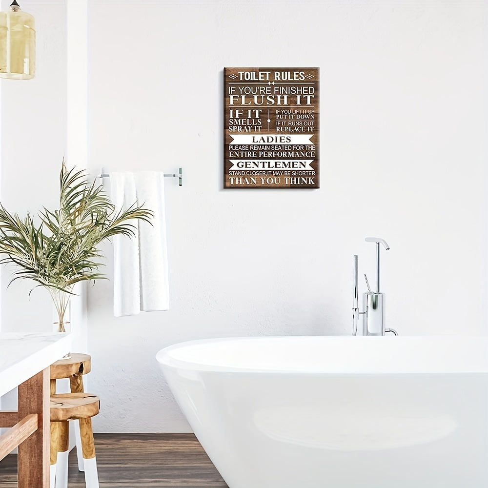 Bathroom Wall Art Rustic Funny Toilet Rules Prints Signs Unframed Wood Brown Or White Background Bath Room HD Picture Artwork Home Decor Toilet Rules, 8 X 10 In No Frame
