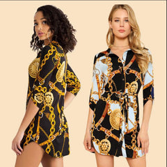 Black White Chain Print Tunic Shirt