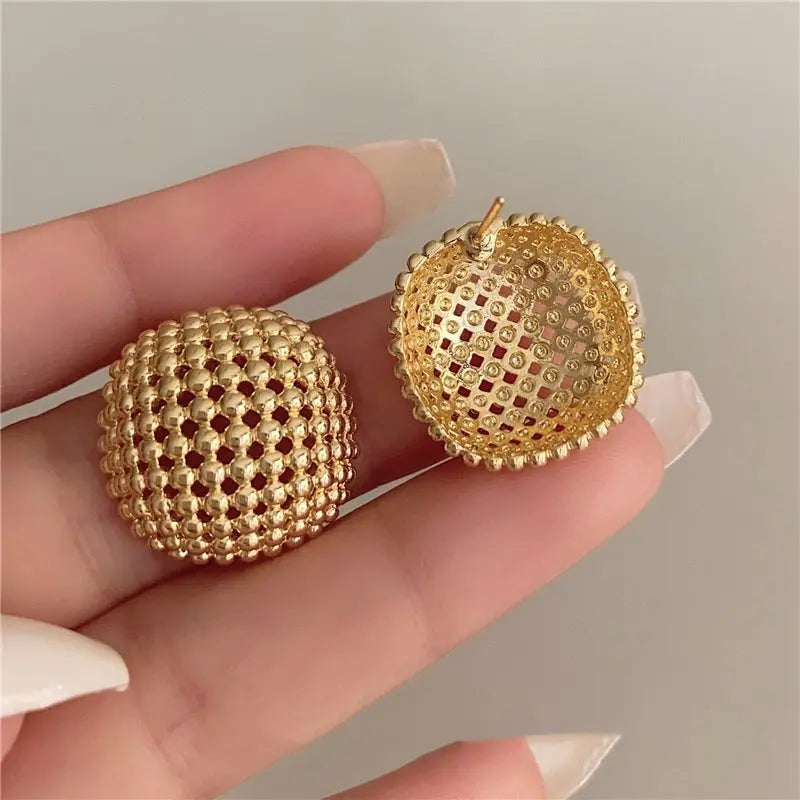 Hong Kong Style Design Hollow Mesh Metal Square Stud Earrings UniqueTrends