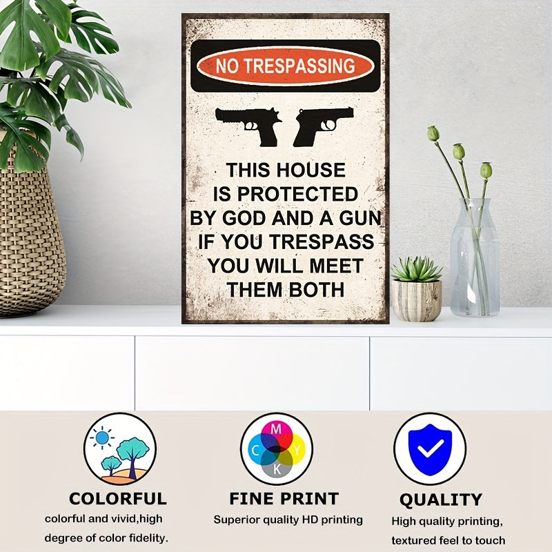 1pc Warning Gun Signs This Home Is Protected By GOD And Gun Rust Weather/Fade Resistant, Easy Mounting Indoor/Outdoor Use Metal Gun Sign 8x 12 Inches,Home Decor,Garage Decor,Outdoor Decor