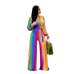 Deep V wide-leg bootcut casual jumpsuit