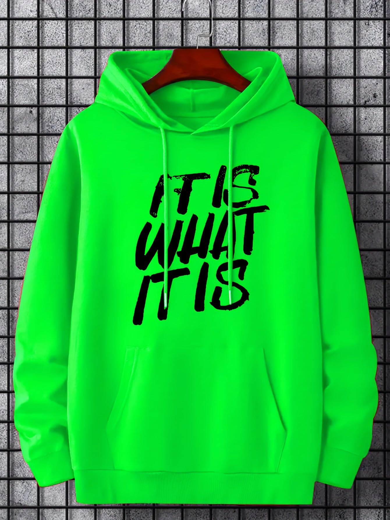 "IT IS WHAT IT IS" Print, Hoodies For Men, Graphic Sweatshirt With Kangaroo Pocket, Comfy Trendy Hooded Pullover, Mens Clothing For Fall Winter