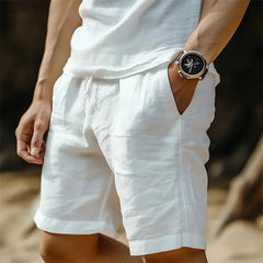 Men's Cotton And Linen Pocket Drawstring Elastic Waist Shorts UniqueTrends