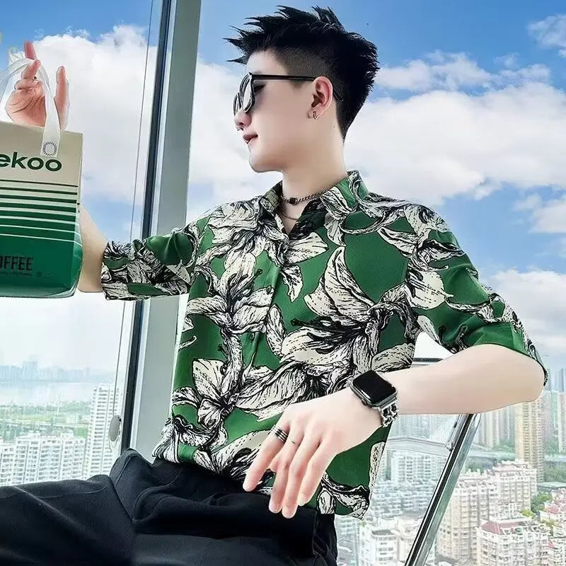 Printed Shirt Men's High-grade Short-sleeved Summer Ins Ruoshuai UniqueTrends