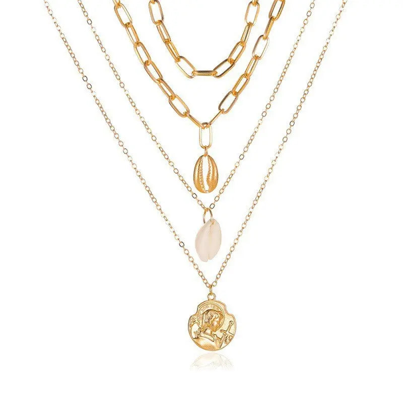 Women's All-match Simple Shell Pendant Hollow Portrait Multi-layer Necklace UniqueTrends