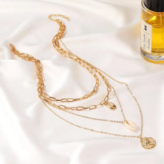 Women's All-match Simple Shell Pendant Hollow Portrait Multi-layer Necklace UniqueTrends