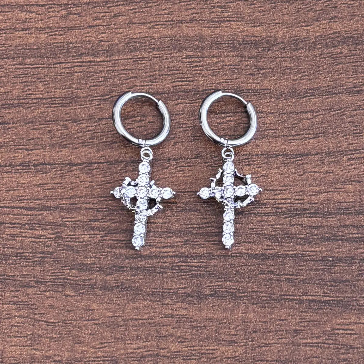 3A Zircon Crown Cross Movable Stainless Steel Ear Clip UniqueTrends
