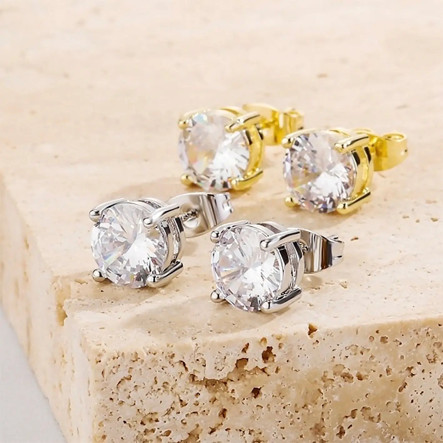 Gold-plated Micro-inlaid Round Zircon Ear Studs Earrings UniqueTrends