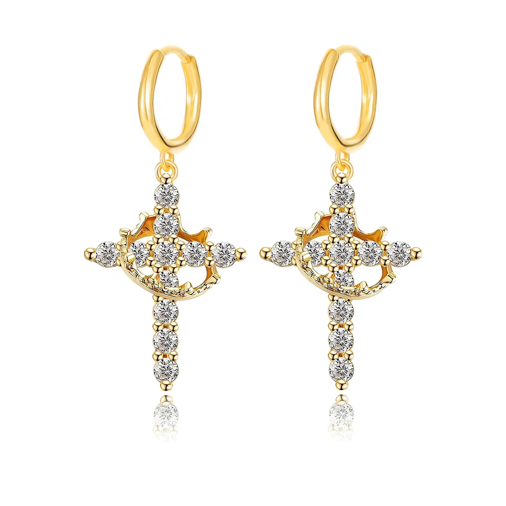 3A Zircon Crown Cross Movable Stainless Steel Ear Clip UniqueTrends