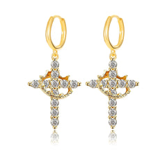 3A Zircon Crown Cross Movable Stainless Steel Ear Clip UniqueTrends