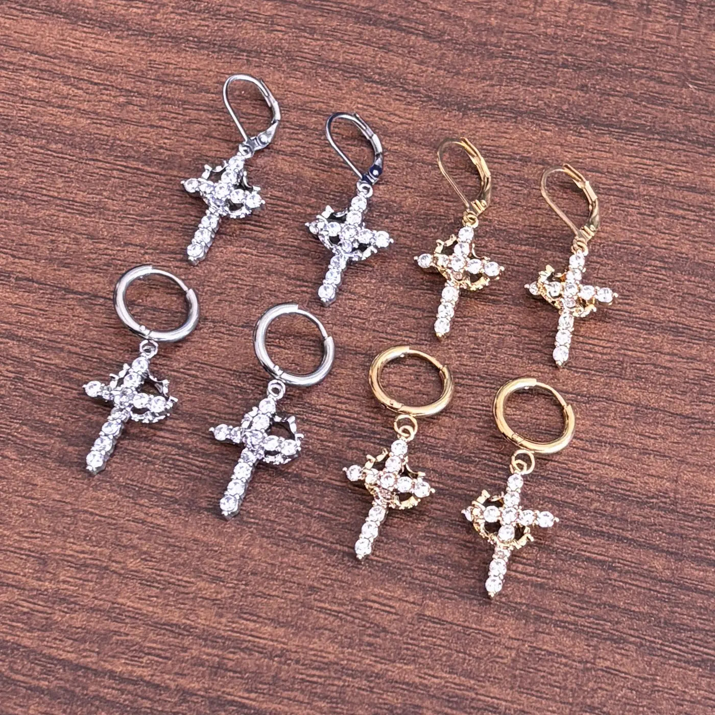 3A Zircon Crown Cross Movable Stainless Steel Ear Clip UniqueTrends