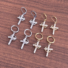 3A Zircon Crown Cross Movable Stainless Steel Ear Clip UniqueTrends