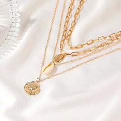 Women's All-match Simple Shell Pendant Hollow Portrait Multi-layer Necklace UniqueTrends
