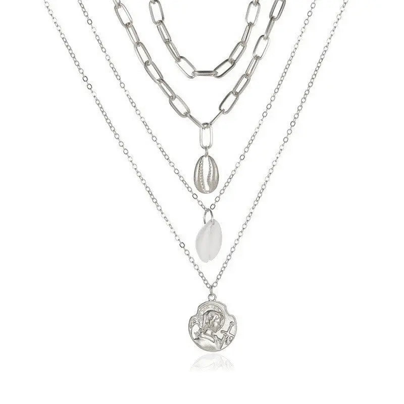 Women's All-match Simple Shell Pendant Hollow Portrait Multi-layer Necklace UniqueTrends
