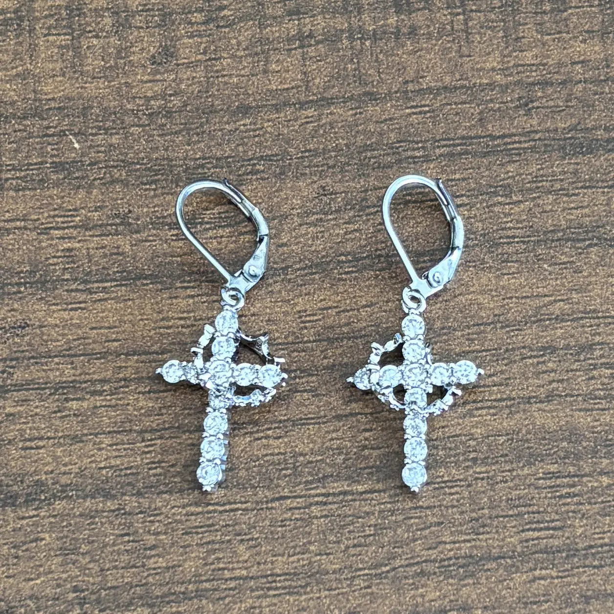 3A Zircon Crown Cross Movable Stainless Steel Ear Clip UniqueTrends