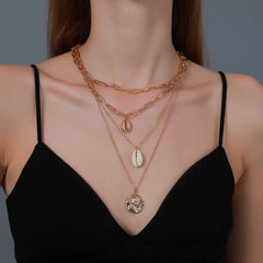 Women's All-match Simple Shell Pendant Hollow Portrait Multi-layer Necklace UniqueTrends