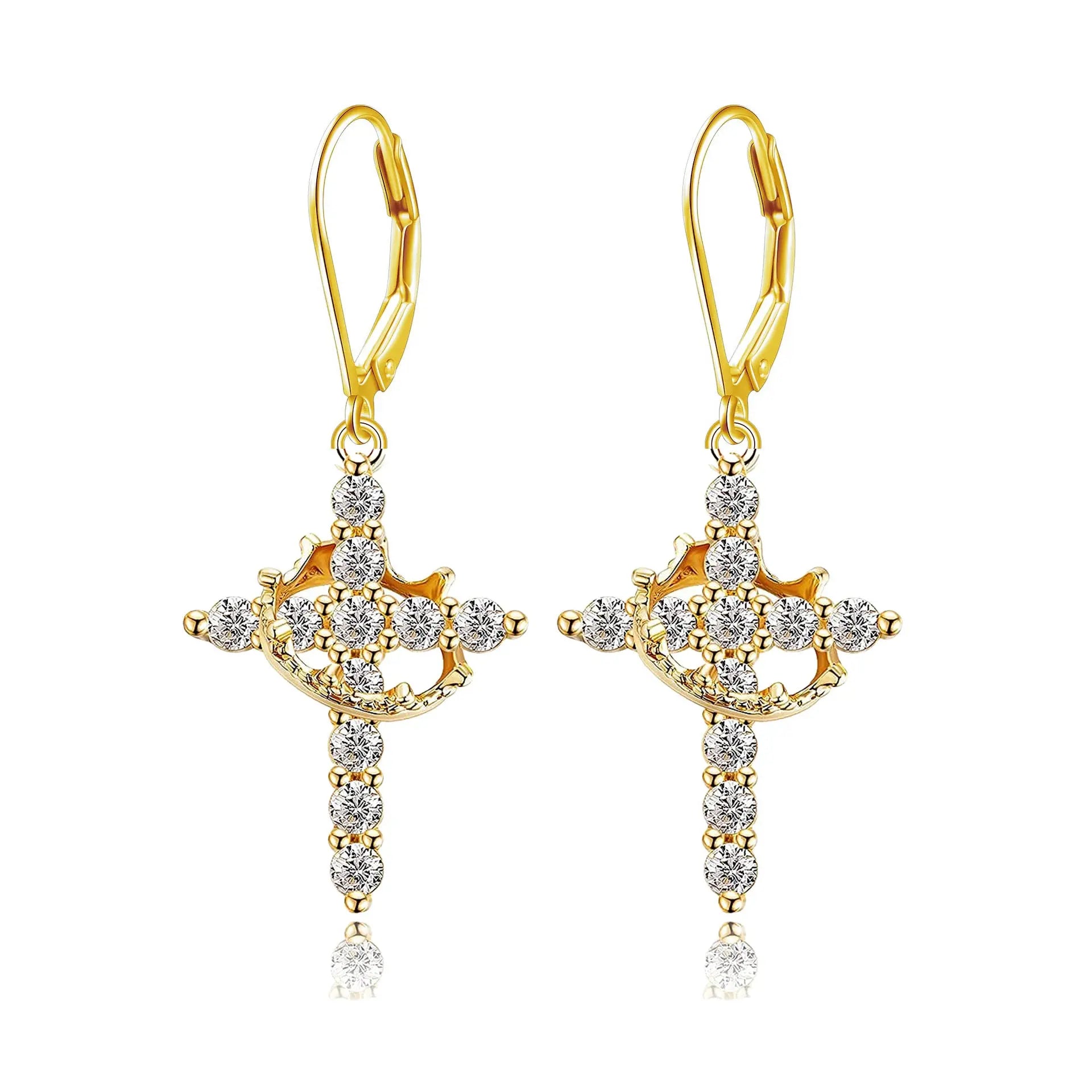 3A Zircon Crown Cross Movable Stainless Steel Ear Clip UniqueTrends