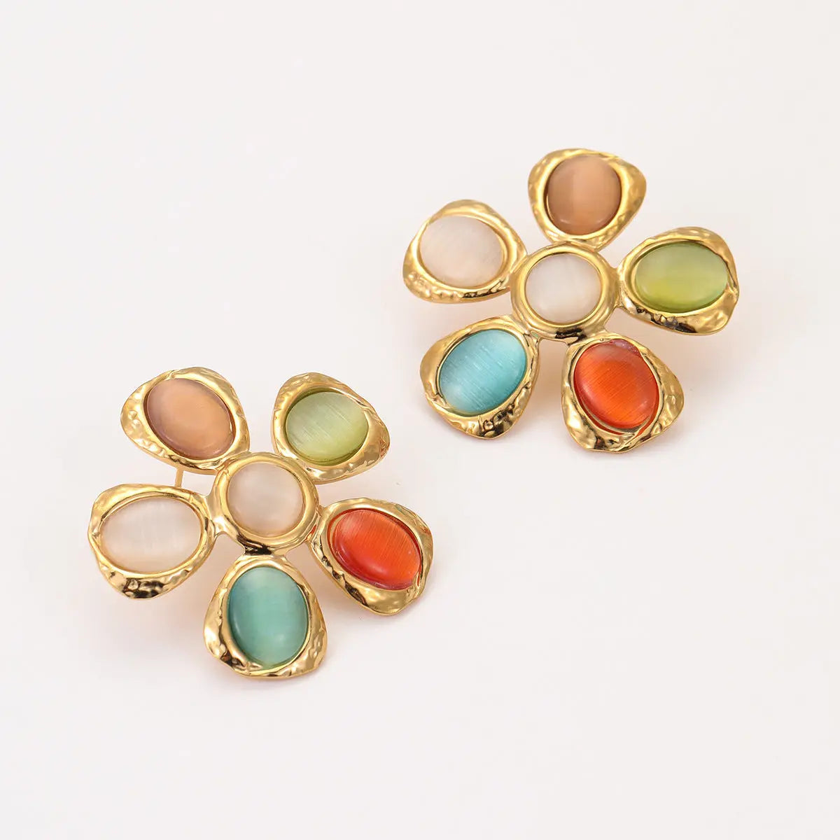 Colorful Opal Hammered Flower Earrings Suit UniqueTrends