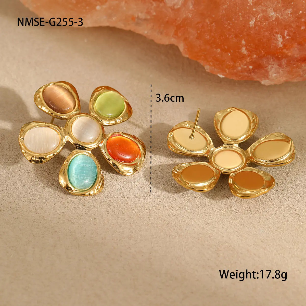 Colorful Opal Hammered Flower Earrings Suit UniqueTrends