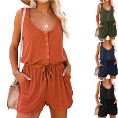 European And American Women's Clothing Sleeveless Waist Tie Casual Loose Wide-leg Jumpsuit