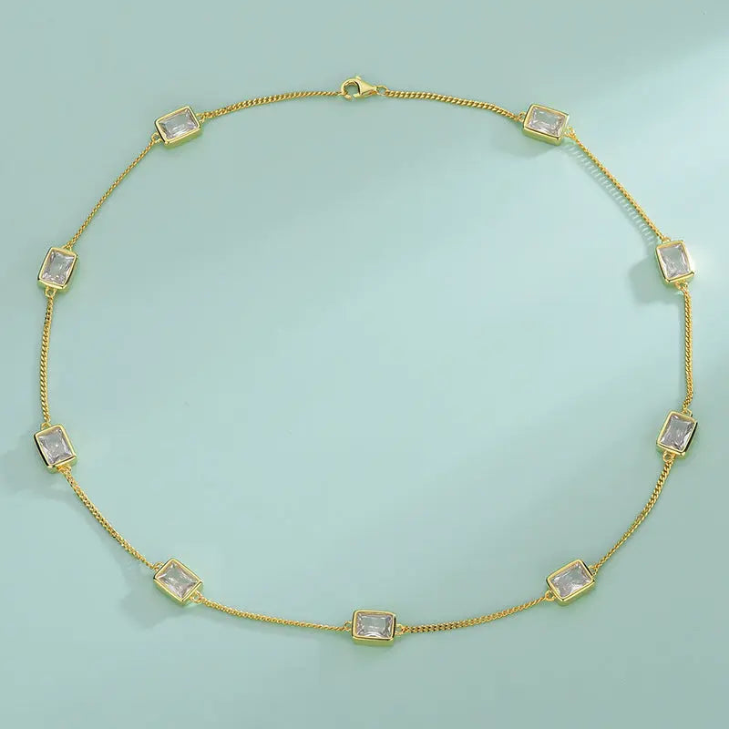 Simple Gold-plated S925 Sterling Silver CZ Zircon Rectangle Women's Suit Jewelry UniqueTrends