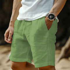 Men's Cotton And Linen Pocket Drawstring Elastic Waist Shorts UniqueTrends
