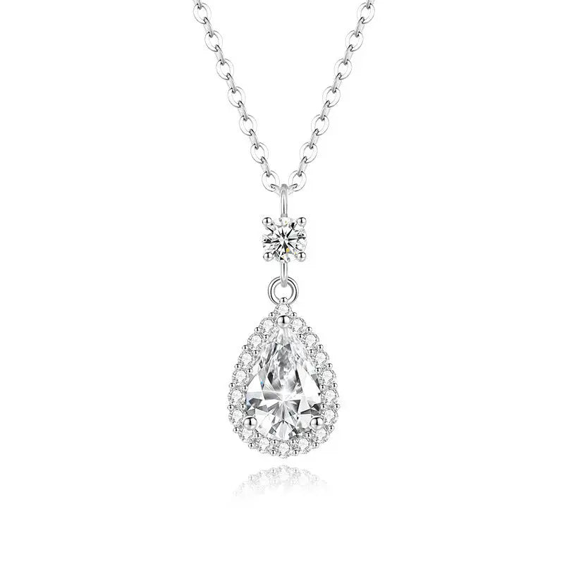 S925 Sterling Silver With Shiny Diamond Water Drop Necklace For Women Light Luxury UniqueTrends