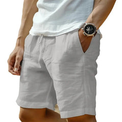 Men's Cotton And Linen Pocket Drawstring Elastic Waist Shorts UniqueTrends