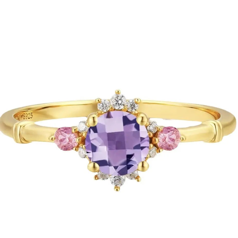 Beautiful Vintage Flowers Curtain-like Yarn Amethyst Ring Set UniqueTrends