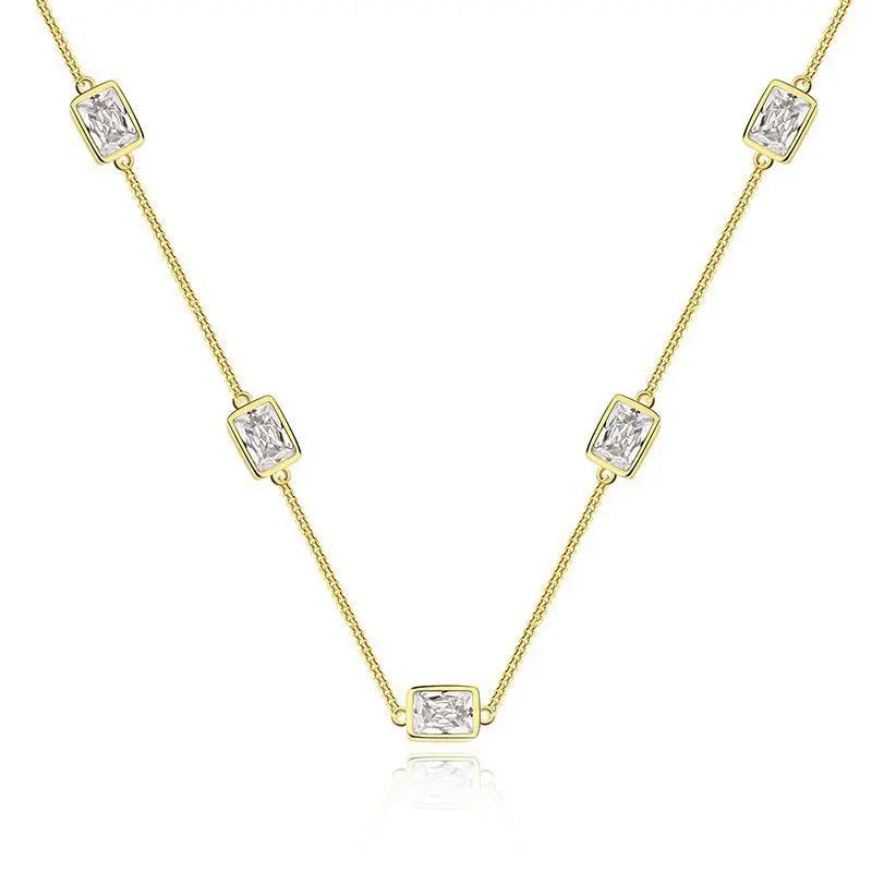 Simple Gold-plated S925 Sterling Silver CZ Zircon Rectangle Women's Suit Jewelry UniqueTrends