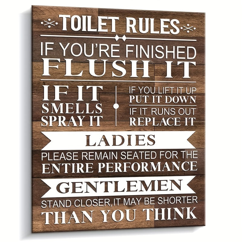 Bathroom Wall Art Rustic Funny Toilet Rules Prints Signs Unframed Wood Brown Or White Background Bath Room HD Picture Artwork Home Decor Toilet Rules, 8 X 10 In No Frame