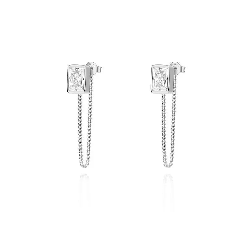 Simple Gold-plated S925 Sterling Silver CZ Zircon Rectangle Women's Suit Jewelry UniqueTrends