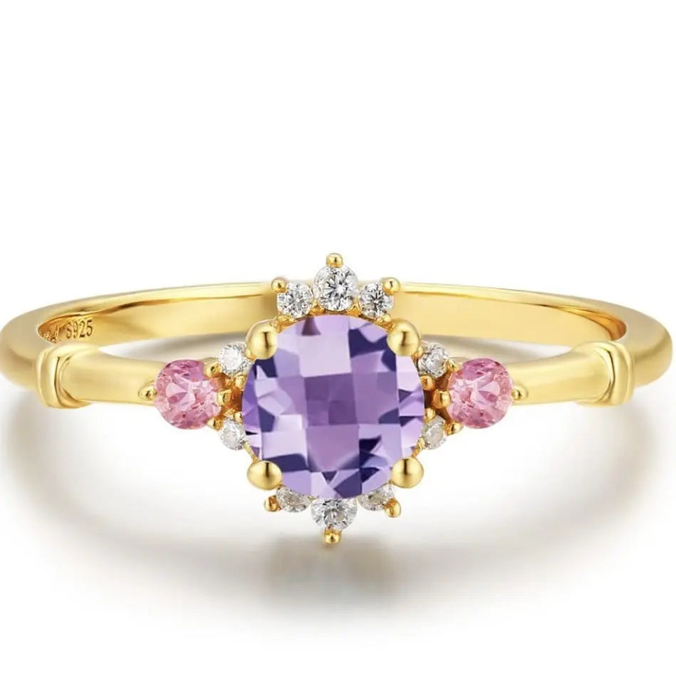 Beautiful Vintage Flowers Curtain-like Yarn Amethyst Ring Set UniqueTrends