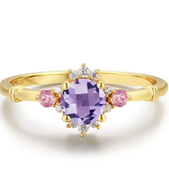 Beautiful Vintage Flowers Curtain-like Yarn Amethyst Ring Set UniqueTrends