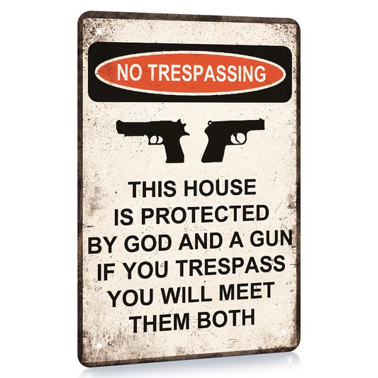 1pc Warning Gun Signs This Home Is Protected By GOD And Gun Rust Weather/Fade Resistant, Easy Mounting Indoor/Outdoor Use Metal Gun Sign 8x 12 Inches,Home Decor,Garage Decor,Outdoor Decor